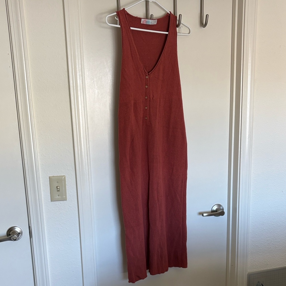 Free People Beach Bailey Knit Button-Front Midi Dress - Rust - Size XS